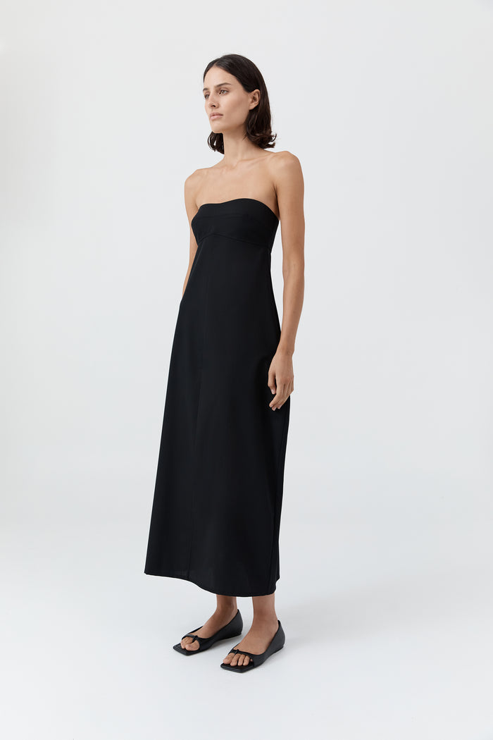 Wool Strapless Cocoon Dress - Black