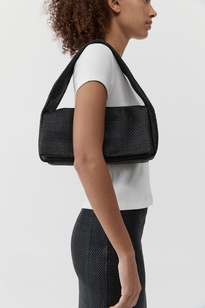 Woven Slim Satchel - Black